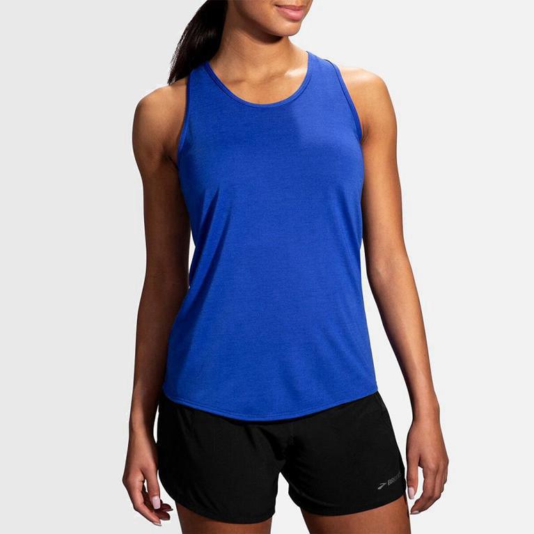 Brooks Women's Distance Running Tank Top Singapore - Blue (82713-BAQD)